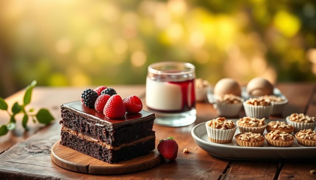 Keto-friendly desserts on a wooden table