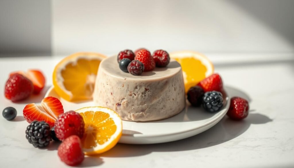 Portioned sugar-free dessert with fruits