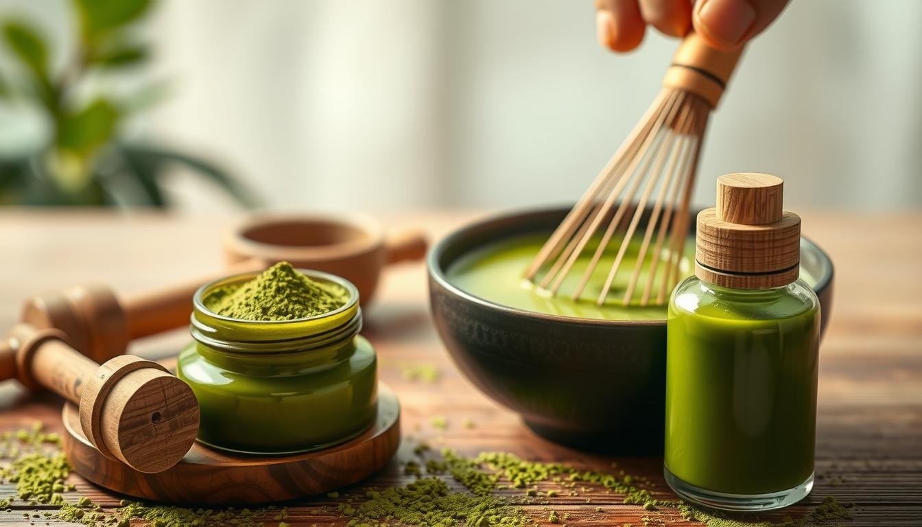matcha skincare benefits, antioxidant skin ritual, mood boosting green tea